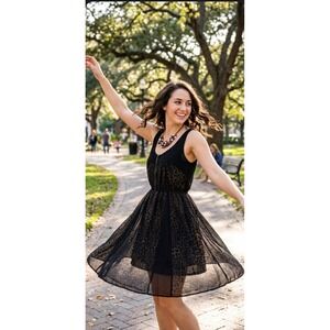 Forever 21 Satiny Animal Print Under Black Mesh Sleeveless Zip Front Dress 1X